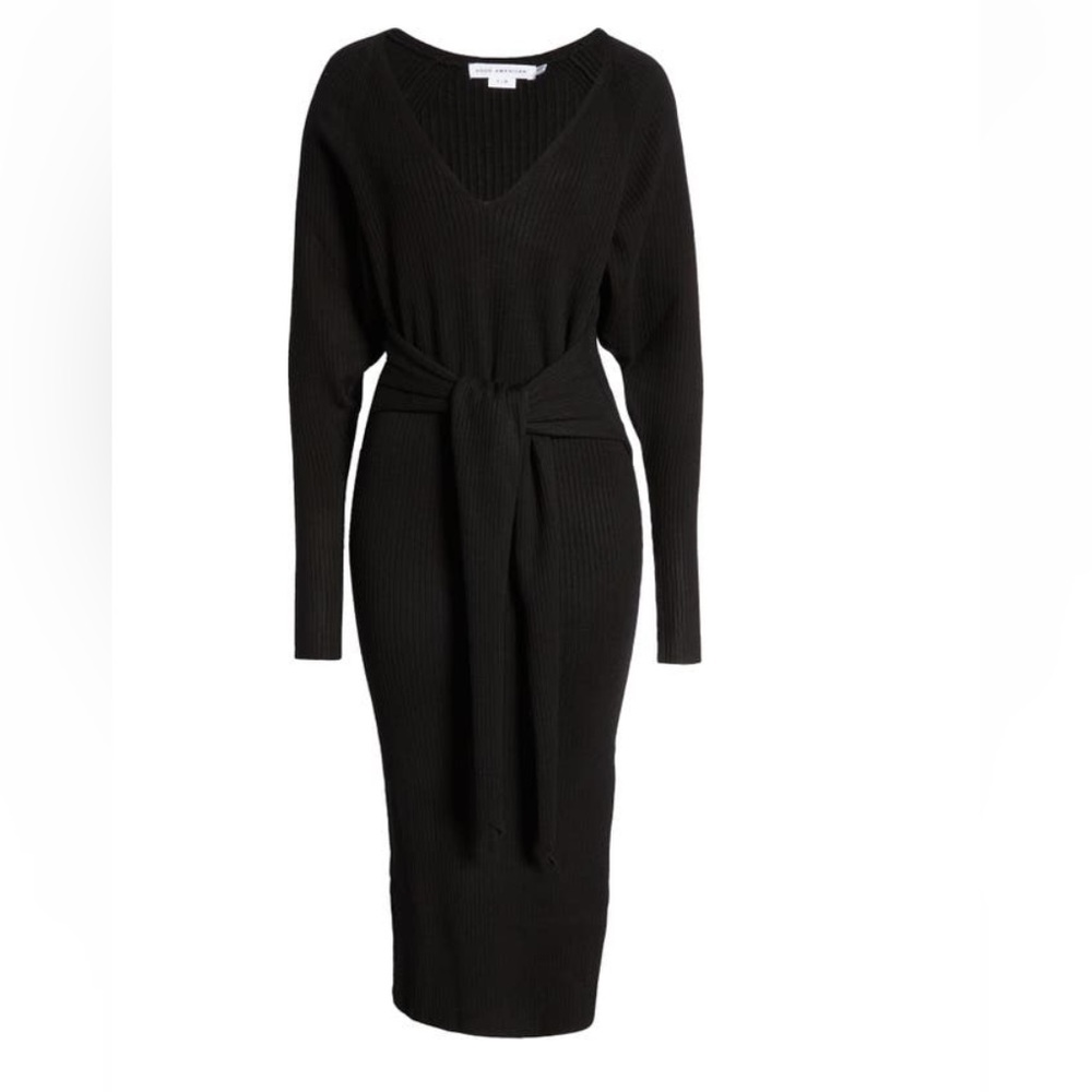 Good American Rib Knit Long Sleeve Body-Con Midi Dress